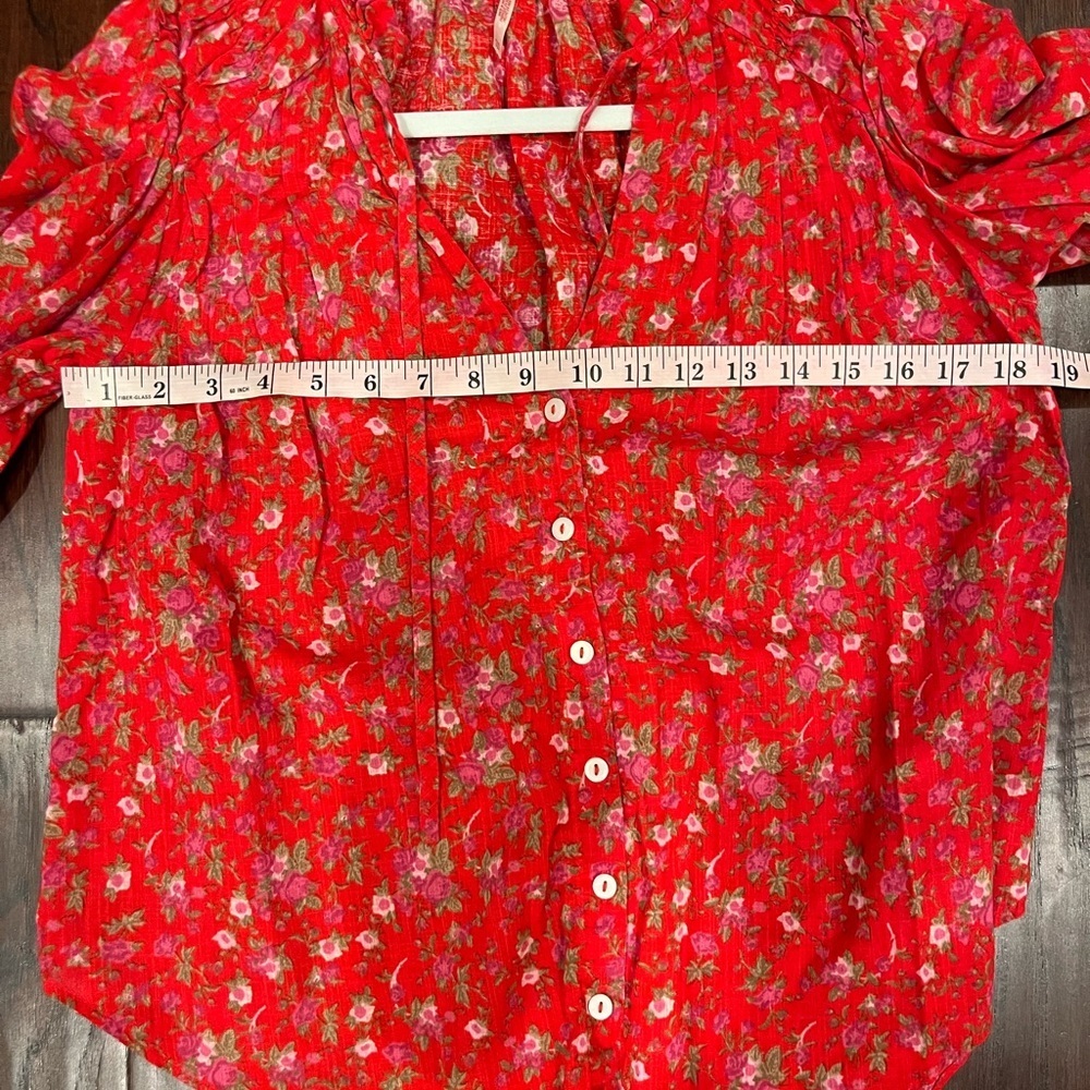 Free People Red Floral Ruffled Button-Front Blouse - Picture 7 of 7